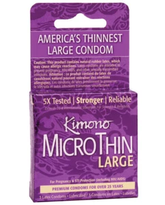 Kimono Microthin Large 5x Stronger Premium Natural Lubricated Latex Condoms 3 ct - Picture 1 of 7