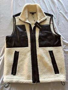 Michael Kors Men's Sherpa Size S Full Zip Vest Bone/Brown NWT - Picture 1 of 6
