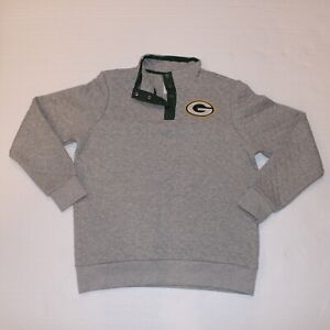 Green Bay Packers NFL Grey Women's Quilted Crew Sweater Button Large NWT