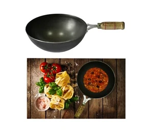 Eisen Karahi Kadai Kadhai Eisen Deep Wok Bratpfanne Holzgriff Schwerlast Cateri - Bild 1 von 25