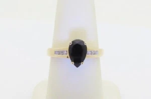 Natural Black Sapphire Diamond Ring Engagement Bridal Rings 10k Gold US 7 R1739 - Picture 1 of 9