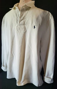 RALPH LAUREN POLO Custom Mens Polo Shirt Long Sleeve Thick Patch Beige Size XL - Picture 1 of 9