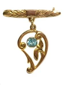 ANTIQUE 9 CT GOLD 2.9 GRAMS BROOCH SET WITH BLUE AQUAMARINE STONE - Foto 1 di 5