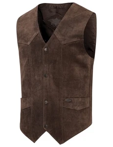 Stars & Stripes Herren Weste Leder Cowboy Country Style »ALABAMA« Schoko - Picture 1 of 3