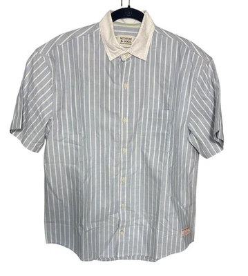 Camisa Scotch & Soda Amsterdam Boxy Pinpoint Stripe SS Abotonada Azul Talla S Foto 1 de 4