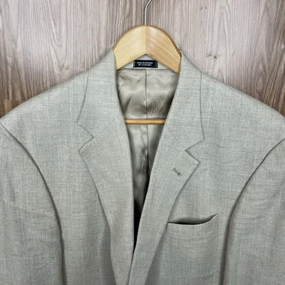 Robert Stock Blazer Jacket Mens 46R Beige Solid Linen Polyester Two Buttons - Image 1 of 4