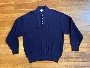 VINTAGE Eddie Bauer Henley Pullover Herren XL blau Waffelstrick - Bild 1 von 10