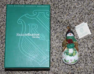 Reed & Barton Schneemann mit Kranz C3092 Ornament in Box Swarovski Kristall in Box - Bild 1 von 7