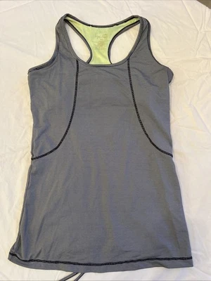 KYODAN Athletic Stretch Work Out Tank Top SPORTS BRA Gray Stripe Lace Back - Image 1 of 3