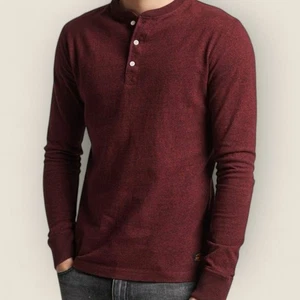 Men's Superdry Burgundy Long Sleeve Henley Top T-Shirt Size XL Excellent Cond. - Picture 1 of 9