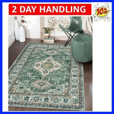 Восточный ковер машинной стирки, мягкие зеленые ковры 3x5 для прихожей общежития, не скользящие... - Изображение 1 из 4