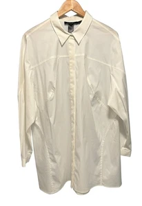 Lafayette 148 NY Button Down Shirt Women Size 2X White Modern Career Executive - Picture 1 of 12