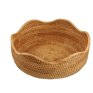 Handmade Rattan Round Fruit Basket Food Storage Bowls Kitchen Organizer Snack... - Picture 1 of 8