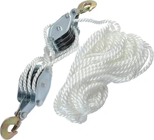 Wheel Block and Tackle System 4000LB Breaking Strength 65 Feet 3/8" Rope Hoist P - Picture 1 of 8