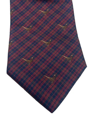 Corbata Daniel Cremieux Hombre 100% Seda Codorniz Faisán Pájaro Rojo Azul Hecho a Mano Cazadores Foto 1 de 4