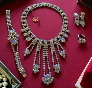 VTG Jablonex AB Rhinestone Necklace Bracelet Earings Czech Hollywood Regency 50s - Bild 1 von 8
