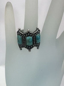 BBJ Signed Beautiful Sterling Silver 3 Stone Turquoise Ring 10 Grams Size 8 - Picture 1 of 8