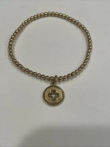 Klassisches Gold 3 mm Perlen Armband - Signatur Kreuz Goldscheibe Enewton - Bild 1 von 4