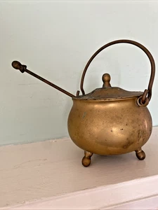 Vintage Cape Cod Gypsy Brass Smudge Pot Cauldron Fire Starter Lid & Pumice Wand - Bild 1 von 8
