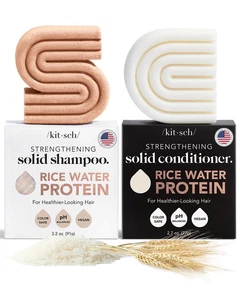 Juego de champú y acondicionador de agua de arroz - Barra sólida de champú y acondicionador con prot - Imagen 1 de 12