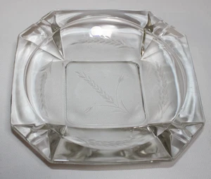 "Cenicero pesado vintage de vidrio transparente - cuadrado de 8"" - diseño de trigo grabado - cigarro" - Imagen 1 de 8