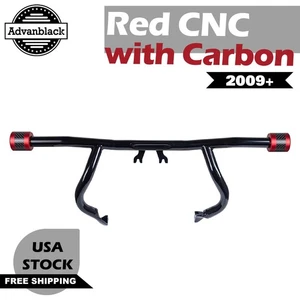 ProTek Front Red CNC w/ Carbon High Way Peg One Step Crash Bar For Harley - Picture 1 of 12