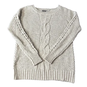 Ecote Cable Knit Sweater Womens M Oatmeal Wool Alpaca Blend Long Sleeve - Picture 1 of 9