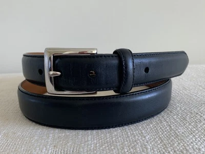 Cinturón Polo Ralph Lauren Para Hombre Talla 40 Negro Cuero Italiano Metal Polo Logo Hebilla Foto 1 de 4