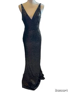 Lulu's Abendkleid vorne hinten V-Ausschnitt Pailletten Größe Small ärmellos gefüttert - Bild 1 von 4