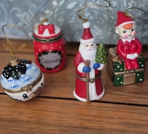 4 Christbaumschmuck Schmuckdosen, Keksdose, Weihnachtsmann, Winternacht, Elfe - Bild 1 von 24