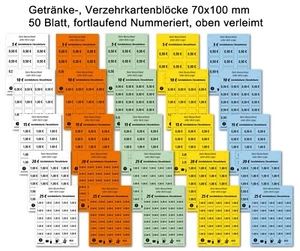 Getränke-Verzehrkartenblock - Personalisiert - 70x100 mm - 50 Blatt - 5 Farben - Bild 1 von 14