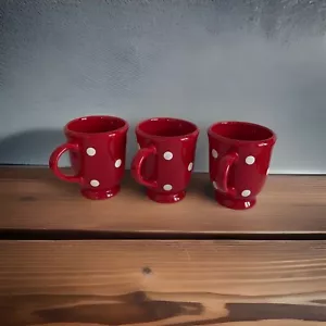 Set of 3 Red & White Polka Dot Ceramic mugs by Terramoto Coffee Tea Minnie Mouse - Picture 1 of 11