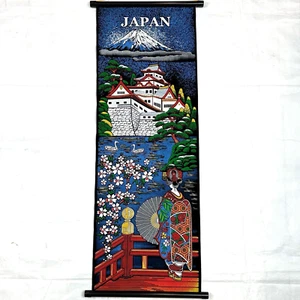 Vintage Japón Colgante de Pared Pergamino Banner Pintado Negro Arte Textil Recuerdo NUEVO - Imagen 1 de 10