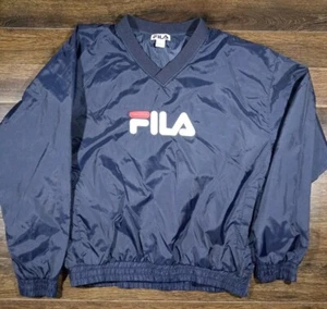 FILA - Vtg 90s Navy Blue V-neck Pullover Golf Jacket Windbreaker, Mens XXL - Picture 1 of 3