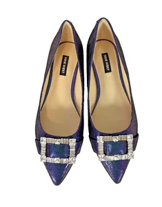 NIne West Crystal Embellished Purple Sequin Flats Women's 8M Glam Pumps Shoes - Picture 1 of 9