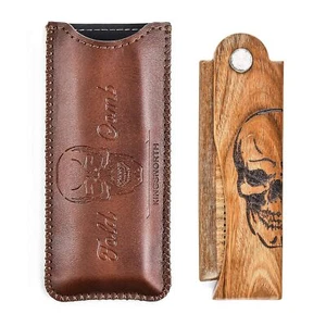 Men's Pocket Folding Wooden Beard Comb with Leather Travel Case,Green Sandalwood - Picture 1 of 1