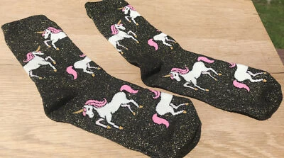 Unicornio Novedad Calcetines Mujer Negro Rosa Divertido Talla Única OSFM (4-10) NUEVO SIN ETIQUETAS NUEVO Foto 1 de 4