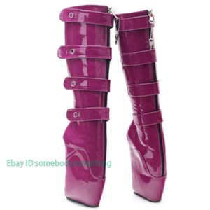 Womens 18cm High Heels Locking Ballet  Wedge Heels Pointy Knee High Boots 36-46 - Picture 1 of 30