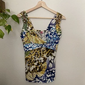 JOYOUS FREE V-Neck Empire Waist Top SMALL Sleeveless Stretch Sequins Bling Tank - Picture 1 of 8