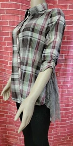 Surrealist Rare Size 1 Grey Brown Lace back Womens Plaid Tunic Boho Lagenlook #C - Picture 1 of 11