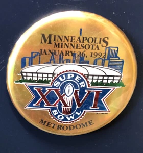 Super Bowl 26 Washington Redskins VS Buffalo Bills Metrodome Button Pin Back - Bild 1 von 2