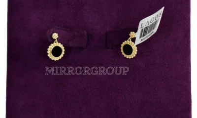 $1200 LAGOS COVET черный оникс 18K желтое золото круглый ГВОЗДИКИ капли серьги - Изображение 1 из 4