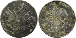 Mexico 1870's Silver Cap & Rays 8 Reales Coin Guanajuato Mint Chop Marks - Picture 1 of 1