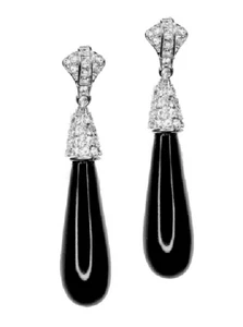 1.00CT Bright Cubic Zirconia Black Onyx Art Deco Pierced Or Clip Earrings - Picture 1 of 5