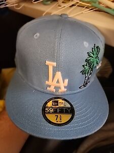 Los Angeles Dodgers LAD Fitted Hat NewEra 59fifty Cap 7 3/8 Palm Excellent H4 