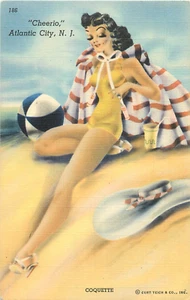 CURT TEICH BATH BEAUTY "CHEERIO" (ATLANTIC CITY) "COQUETTE" #186 LEINEN P/C - Bild 1 von 2