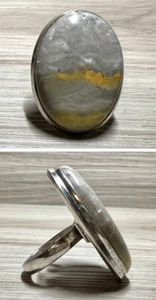 Handmade Sterling Silver Gray & Yellow Bumblebee Jasper Cocktail Ring, Size 7 - Picture 1 of 9