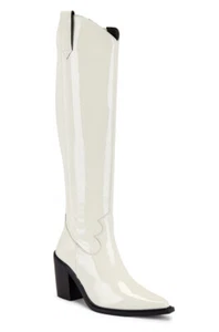 JEFFREY CAMPBELL BOOTS 9 WHITE Rumored Western Knee High Boots Patent Cowboy - Picture 1 of 9