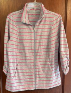 Exertek Womens Jacket Coat Multicolor Stripe Ruched Sleeves Zip Mock Neck M New - Picture 1 of 4