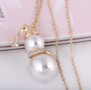 Collana donna perle pupazzo di neve ciondolo maglione catena bigiotteria moda regalo - Foto 1 di 3